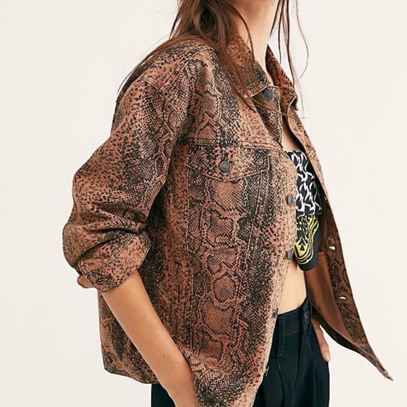 Free People Brown Snake Print Jean Jacket - Picture 3 of 6